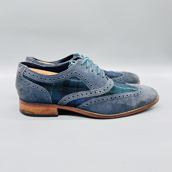 Cole Haan Shoes Mens 10 Blue Suede Vtg Air Wingtip Oxford Dress Brogue Lace Up